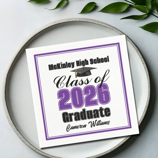 Servilleta De Papel Personalized Purple Class of 2026 Graduation Party (Subido por el creador)