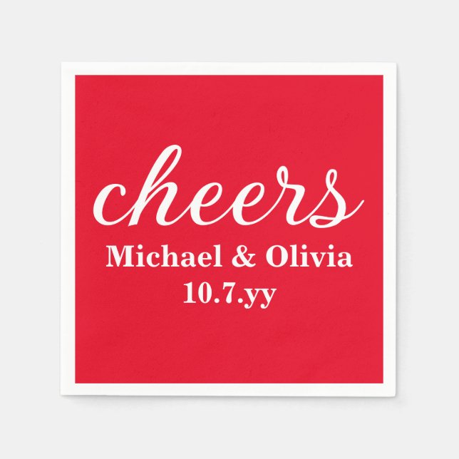 Servilleta De Papel Personalized Red Bride Groom Wedding Bar Reception (Anverso)