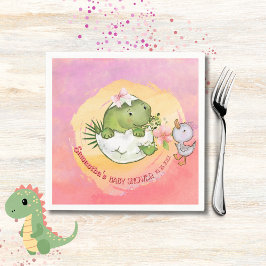 Servilleta De Papel Personalized Round Dino & Duckling Baby Shower 