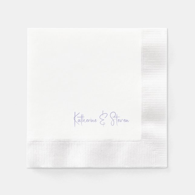 Servilleta De Papel Personalized Script Lavender Names Coined Wedding (Anverso)