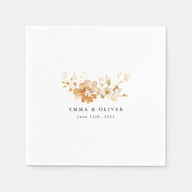 Servilleta De Papel Personalized Terracotta Floral Elegant Wedding  (Anverso)