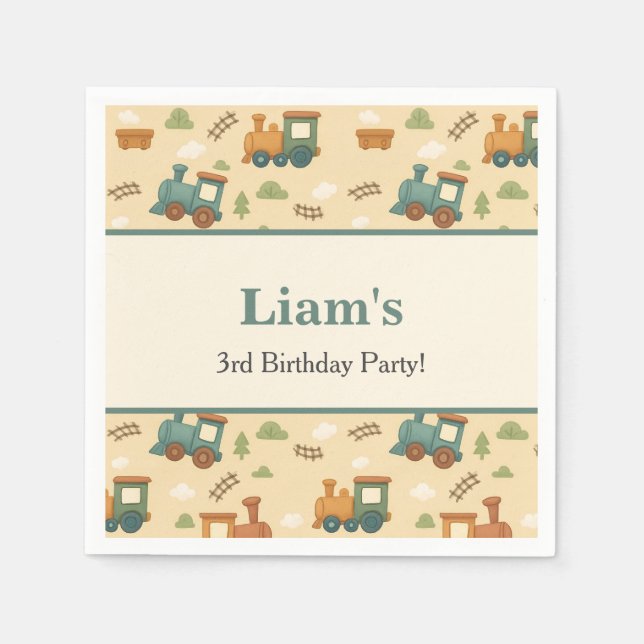 Servilleta De Papel Personalized Train Birthday Party  (Anverso)