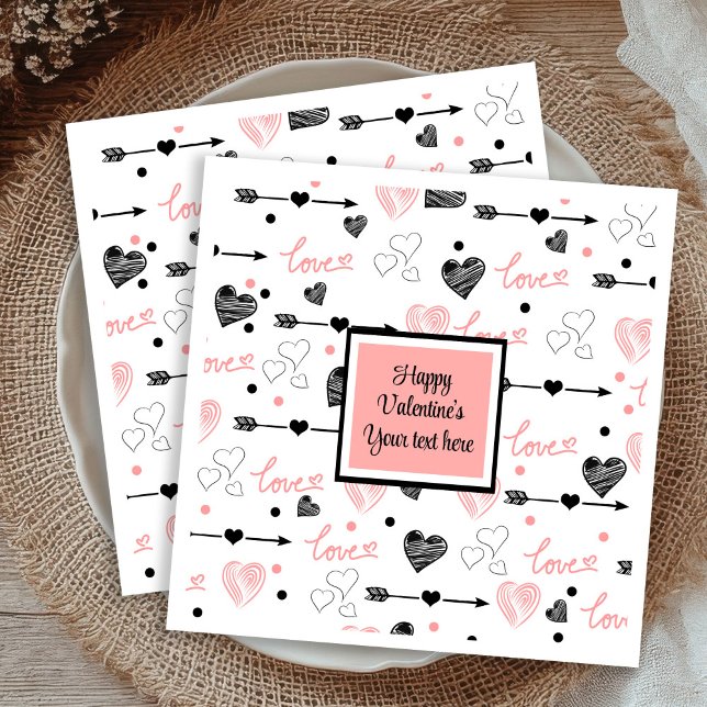 Servilleta De Papel Personalized Valentine Pink Black Hearts Sketch  (Personalized Valentine Pink Black Hearts Sketch Napkins)