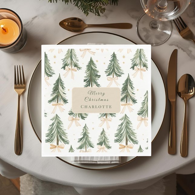 Servilleta De Papel Personalized Watercolor Christmas Tree Napkins (Subido por el creador)