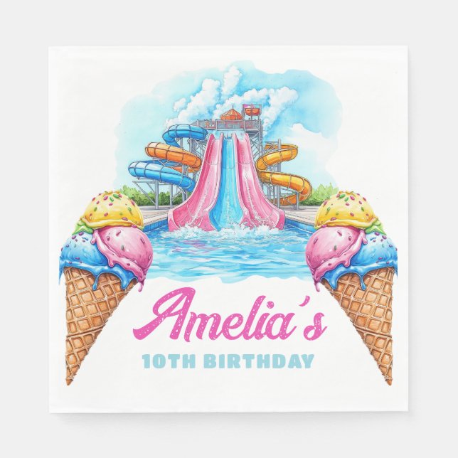 Servilleta De Papel Personalized Waterpark Party Birthday (Anverso)