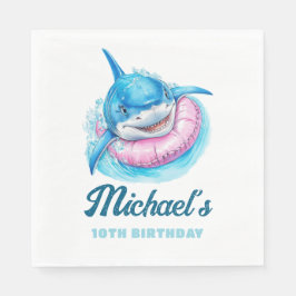Servilleta De Papel Personalized Waterpark Shark Pool Party Birthday