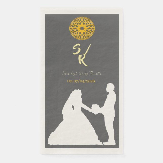 Servilleta De Papel Personalized Wedding Couple Silhouette Monogram  (Anverso)