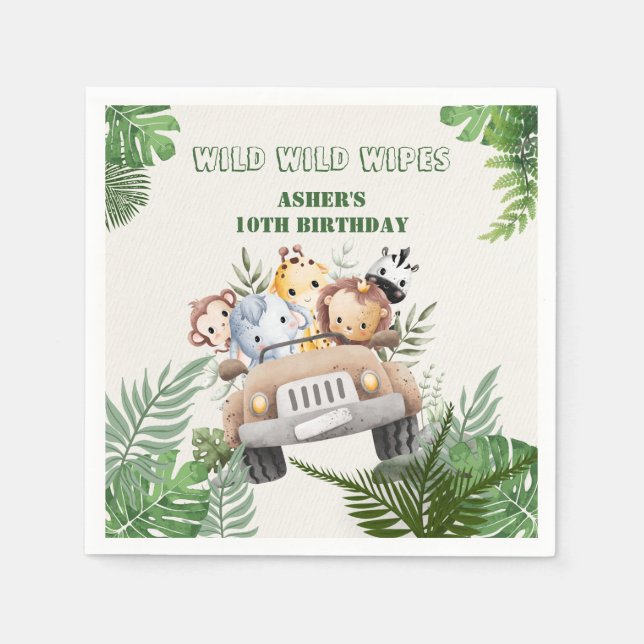 Servilleta De Papel Personalized Wild Jungle Safari Birthday Party (Anverso)