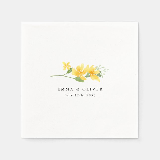 Servilleta De Papel Personalized Yellow Floral Rose Wedding Napkins (Anverso)