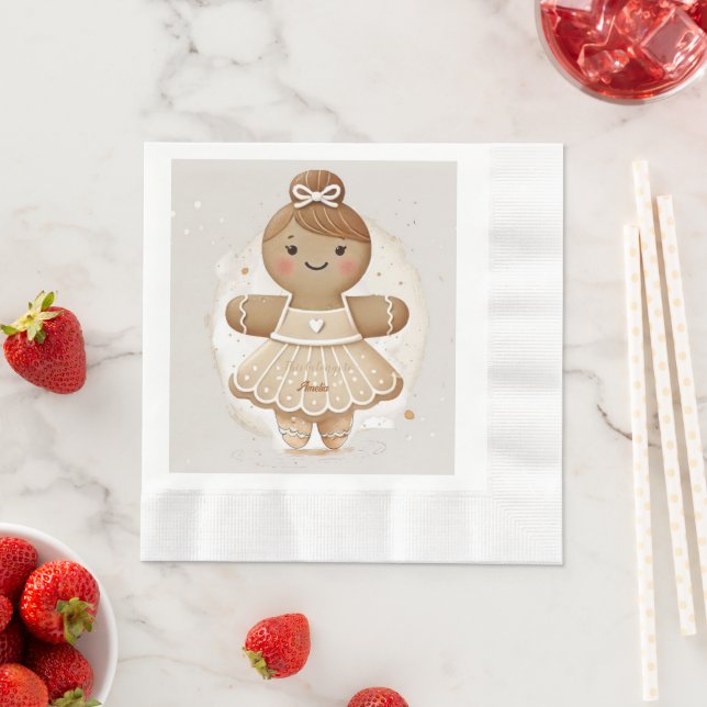 Servilleta De Papel personificado Gingerbread Ballerina Napkin (In situ)