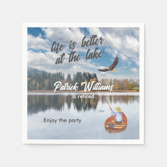 Servilleta De Papel Pesca de jubilación en la acuarela del lago (Anverso)