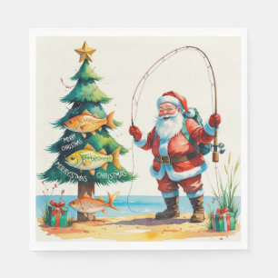 Servilleta De Papel Pesca de Navidad con Santa Claus