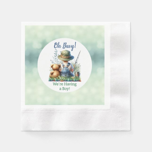 Servilleta De Papel Pesca del bebé y el oso de peluche | Baby Shower (Anverso)