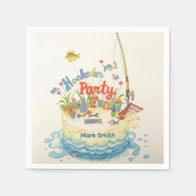 Servilleta De Papel Pesca Fiesta del primer cumpleaños con decoración  (Anverso)