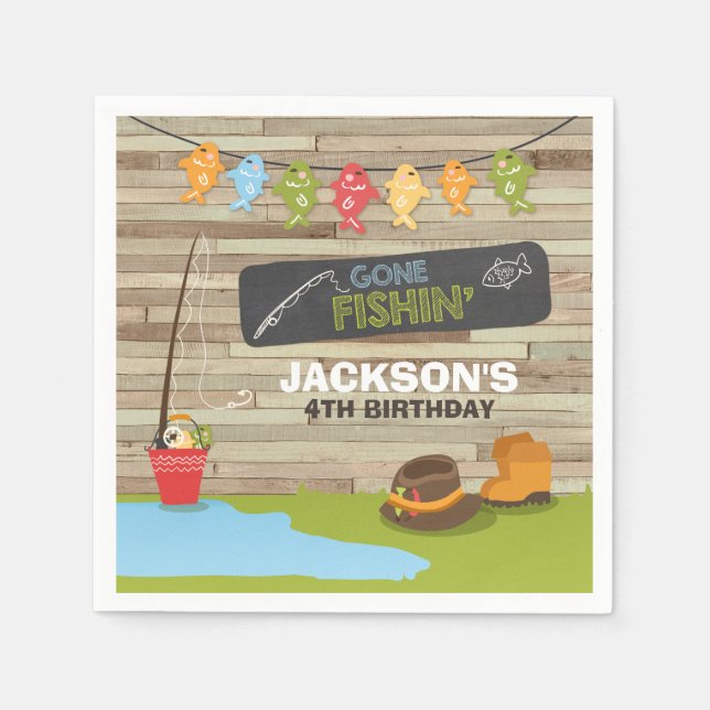 Servilleta De Papel Pesca Papel de Cumpleaños Napkin Boy Reeling Mader (Anverso)
