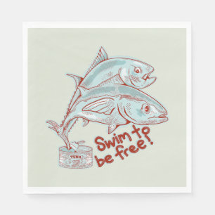 Servilleta De Papel Pescado de atún escapando a una lata