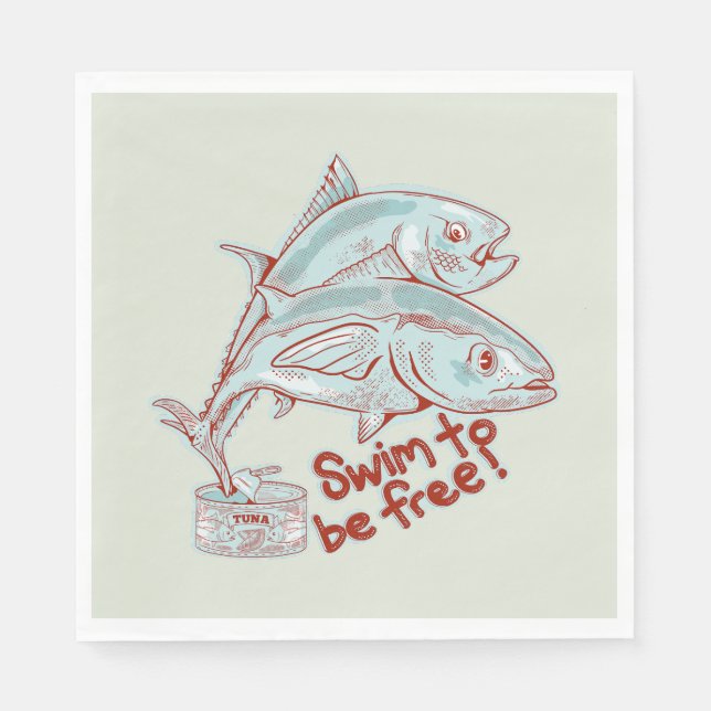 Servilleta De Papel Pescado de atún escapando a una lata (Anverso)