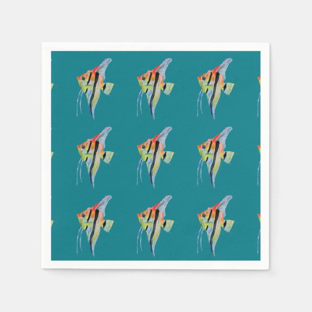 Servilleta De Papel Pescado Dibujando Cuadros De Papel Cóctel (Anverso)