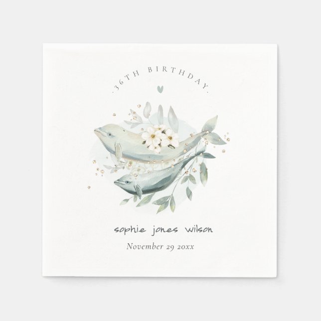 Servilleta De Papel Pescado floral subacuático de oro verde azulado cu (Anverso)