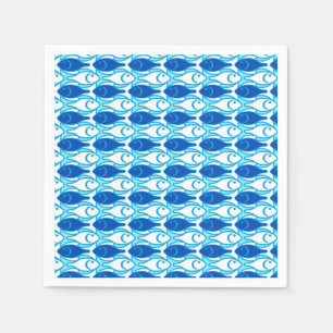 Servilleta De Papel Pescado moderno de medio siglo, azul cobalto