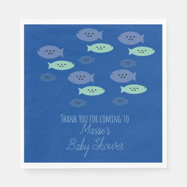Servilleta De Papel Pescado Natación Azul Baby Shower (Anverso)