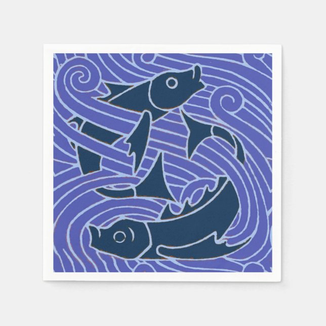 Servilleta De Papel Pescado Negrita Natación Océano Pesca Azul (Anverso)