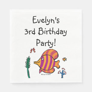 Servilleta De Papel Pescado tropical naranja y púrpura con caballitos