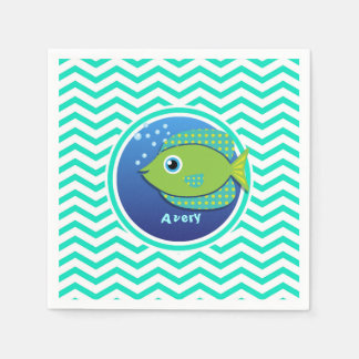 Servilleta De Papel Pescado verde; Aqua Green Chevron