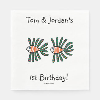 Servilleta De Papel Pescado verde y Naranja gemelo