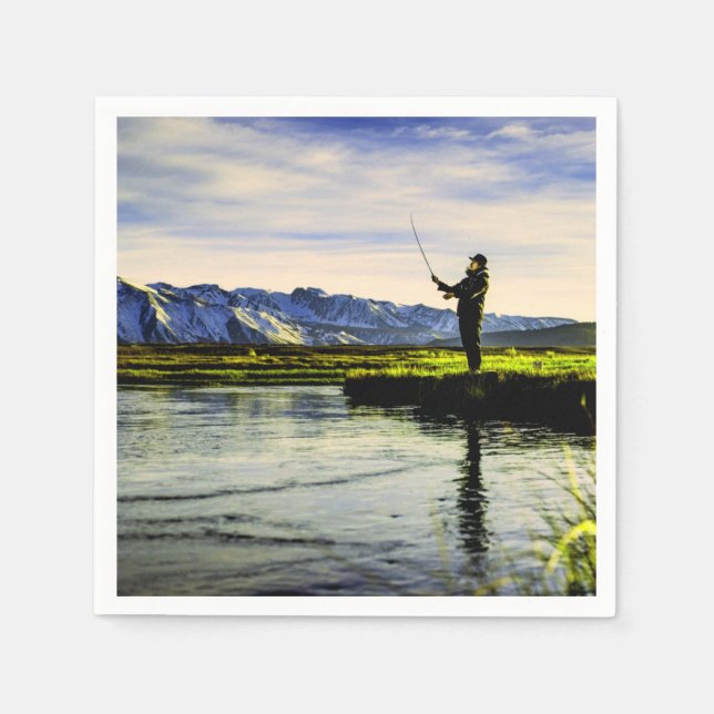 Servilleta De Papel Pescador del Lago de Montaña (Anverso)