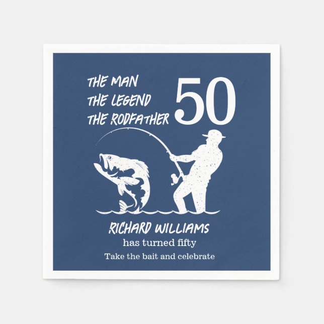 Servilleta De Papel Pescando la leyenda Rodfather cumpleaños número 50 (Anverso)