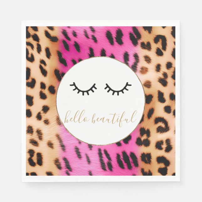 Servilleta De Papel Pestañas Negras Crema Rosa Leopardo  (Anverso)