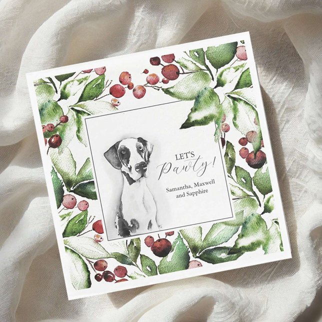 Servilleta De Papel Pet Portrait Christmas Cocktail Napkins (custom pet portrait Christmas cocktail napkins with watercolor great dane dog design Do Tell A Belle)