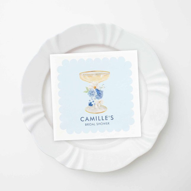 Servilleta De Papel Petales azules y ducha de novia del Prosecco (Blue Petals and Prosecco Napkins)