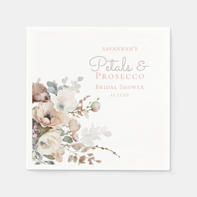 Servilleta De Papel Petales Verde azulados de moda y ducha de novia fl (Anverso)