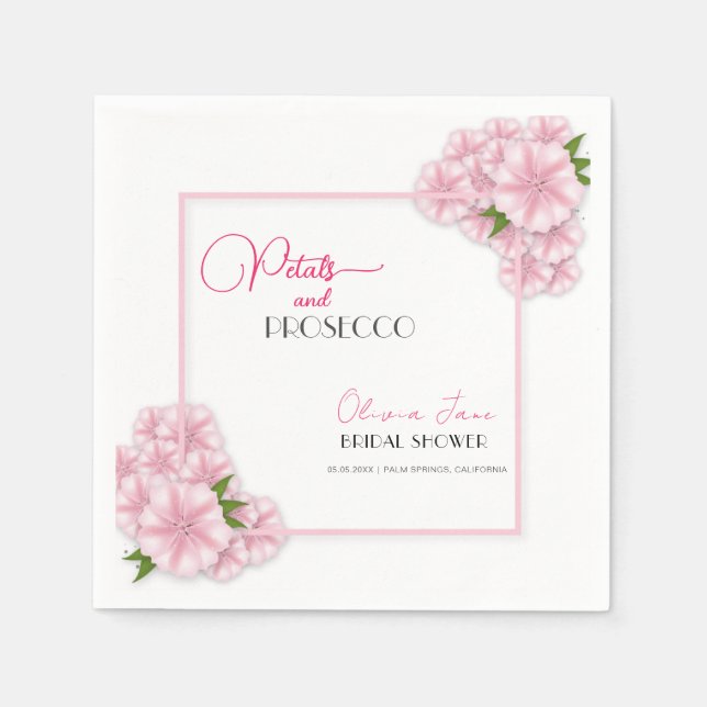 Servilleta De Papel Petales y Prosecco Arco floral Ducha de novia rosa (Anverso)