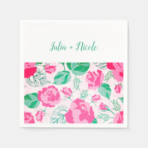 Servilleta De Papel Pétalos de rosa verdes rosados Flores Jardín Boda