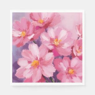 Servilleta De Papel Pétalos Rosados en Flor   Pintura de Flores Acuare