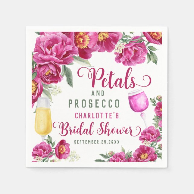 Servilleta De Papel Pétalos y Prosecco Ducha de Novias Florales Calien (Anverso)