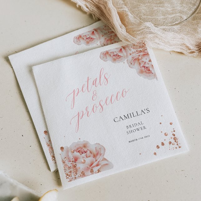 Servilleta De Papel Pétalos y Prosecco Rubor Pink Sparkly Floral (Subido por el creador)