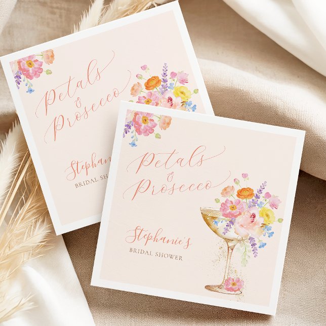 Servilleta De Papel Petals & Prosecco Floral Bridal Shower Napkins (Subido por el creador)