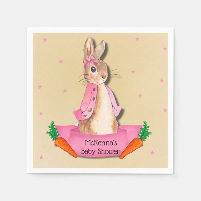 Servilleta De Papel Peter Rabbit Flopsy Chica Rosado Baby Shower (Anverso)