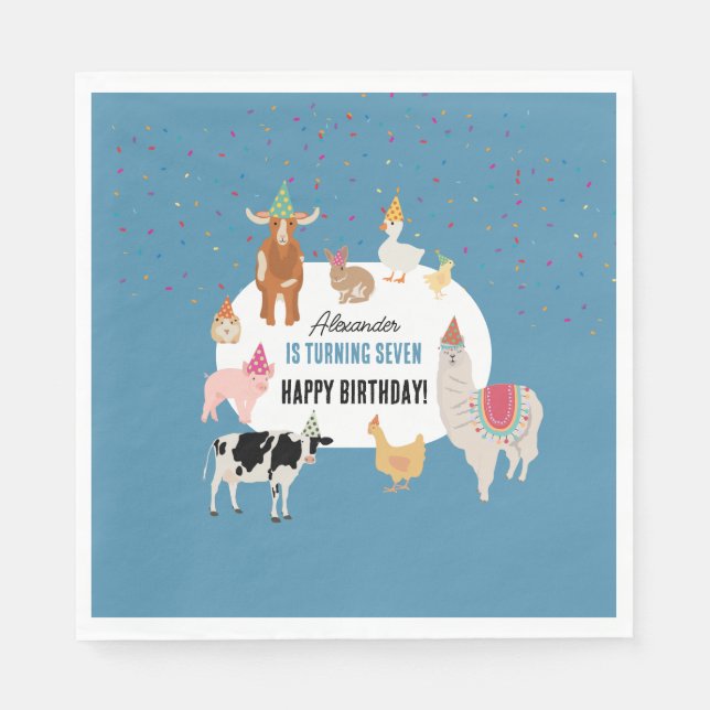 Servilleta De Papel Petting Zoo Party Animals Barnyard Birthday Boy (Anverso)