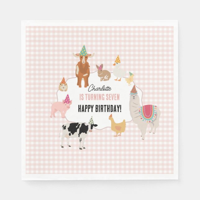 Servilleta De Papel Petting Zoo Party Animals Barnyard Birthday Girl (Anverso)
