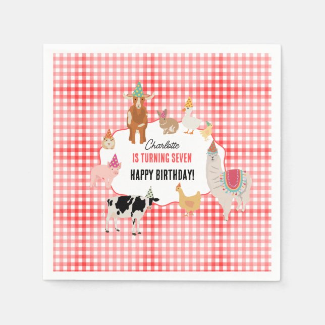 Servilleta De Papel Petting Zoo Party Animals Barnyard Birthday Kids (Anverso)
