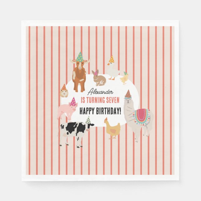 Servilleta De Papel Petting Zoo Party Animals Barnyard Birthday Theme (Anverso)