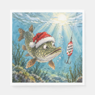 Servilleta De Papel Pez lucio del norte de Navidad con sombrero de San