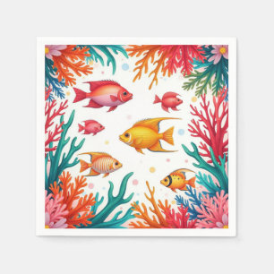 Servilleta De Papel Pez Tropical Vibrante Coral Océano Océano Colori