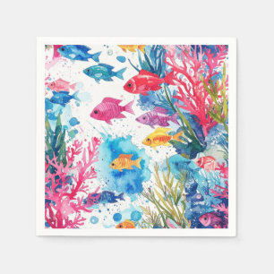 Servilleta De Papel Pez Tropical Vibrante Patrón de Vida Marina Acuare