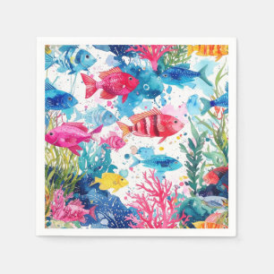 Servilleta De Papel Pez Tropical Vibrante Patrón de Vida Marina Acuare